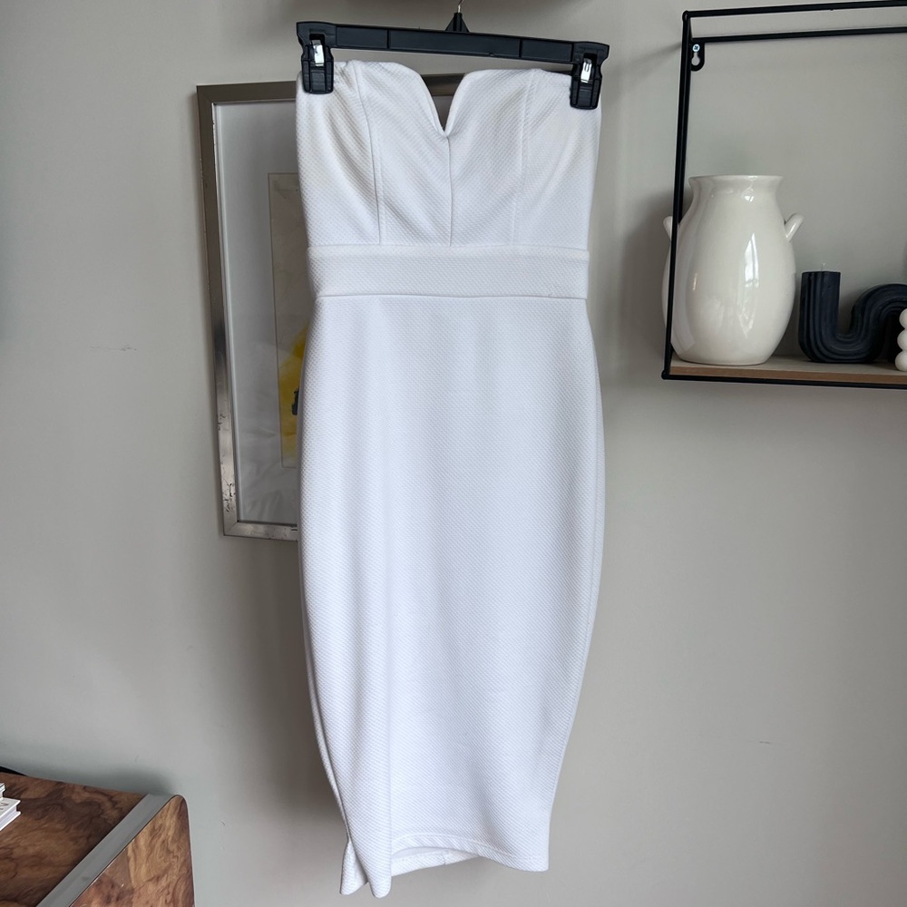 White Strapless midi Tube Dress